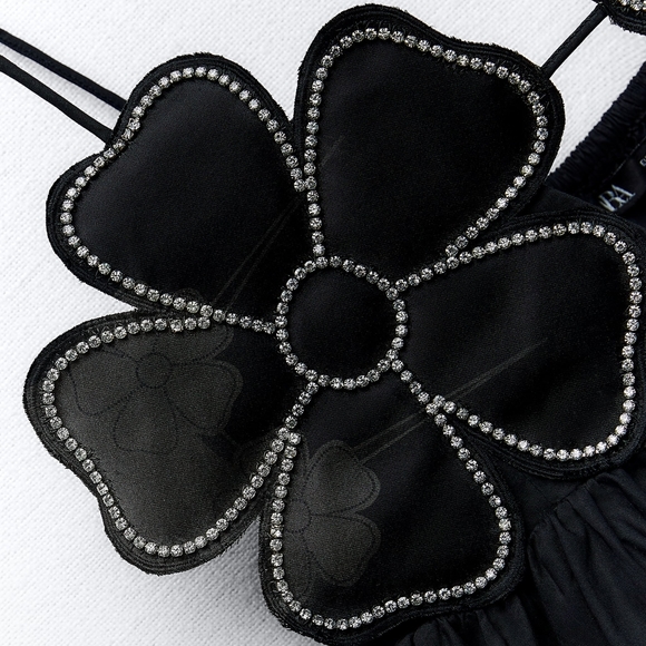 New Zara Rhinestone Floral Poplin Top - 7521/009 - Picture 8 of 15